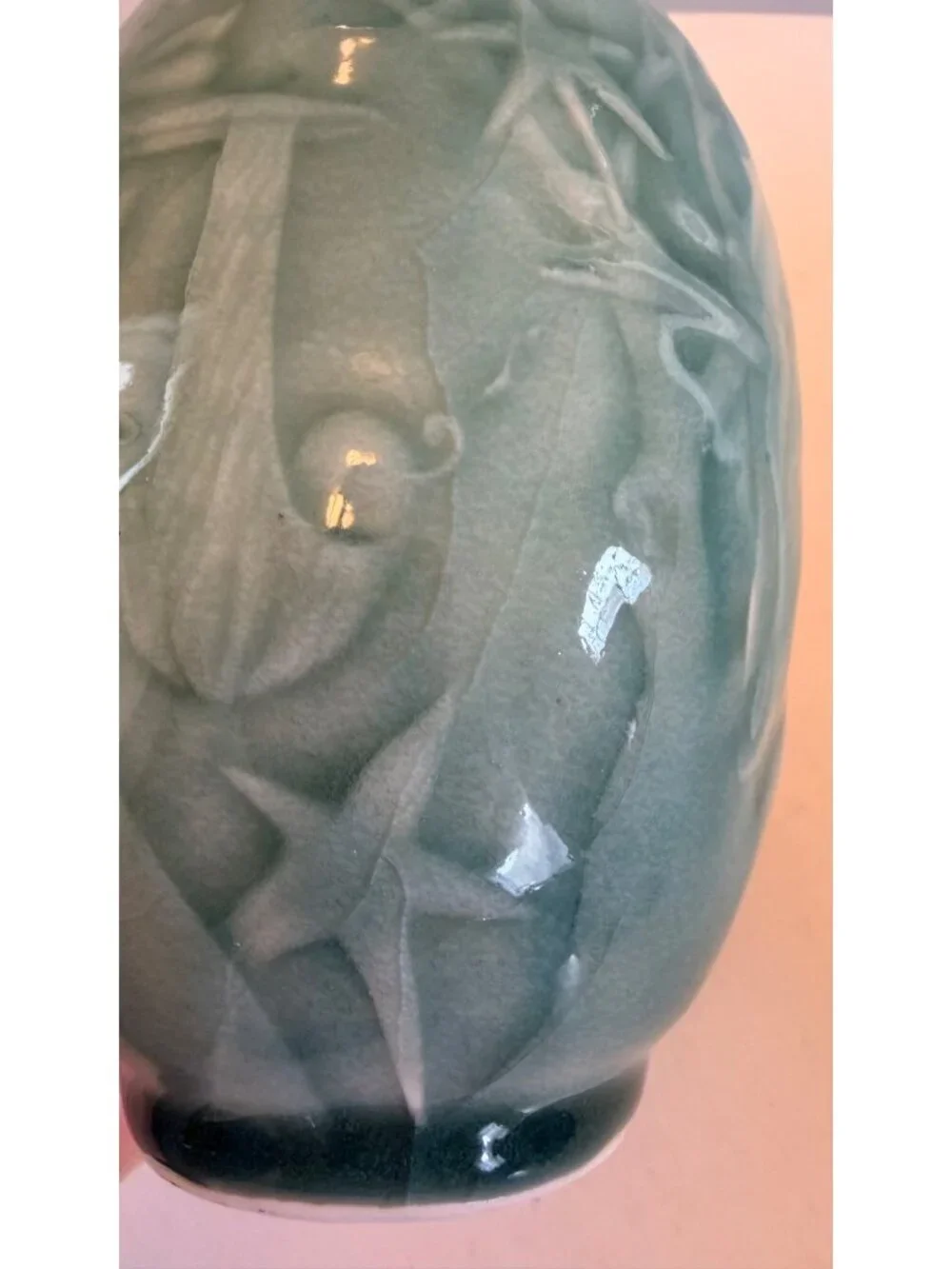 Scargo Pottery Vase Mary Holl / Harry Holl Celadon Glaze Fantasy Nature Fairy